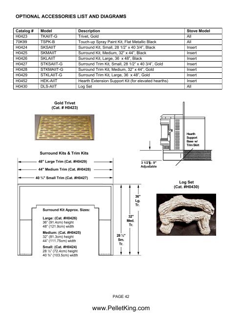 INSTALLATION AND OPERATION MANUAL - Wood Pellet Stoves