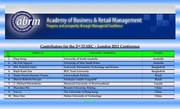 ITARC – LONDON 2010 – Subscribers - The Academy of Business ...