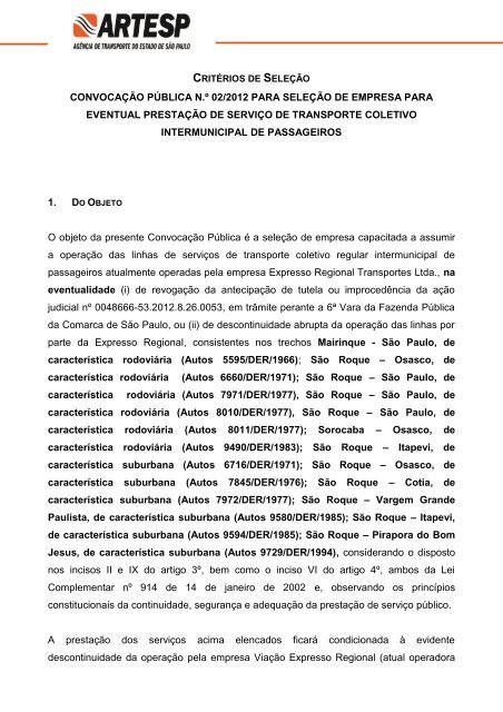 comunicado da convocação pública 02/2012 - Artesp