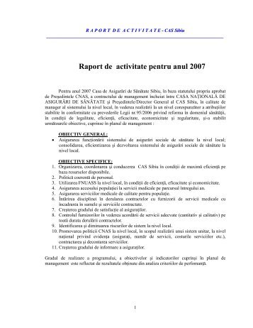 raport de activitate cas sibiu â an 2007 - Casa de Asigurari de ...