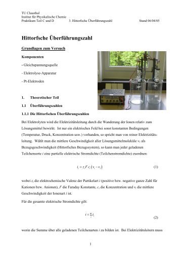 Hittorfsche Überführungszahl - Institut für Physikalische Chemie - TU ...