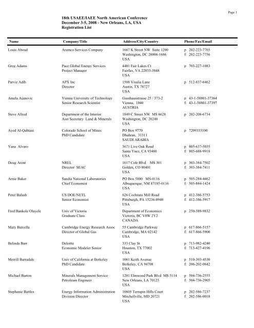 Master List of Attendees - United States Association of Energy ...