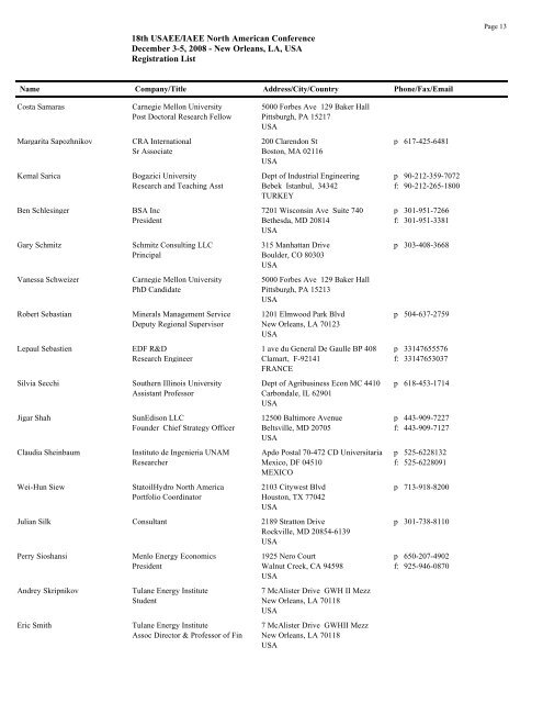 Master List of Attendees - United States Association of Energy ...