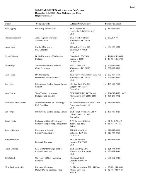 Master List of Attendees - United States Association of Energy ...