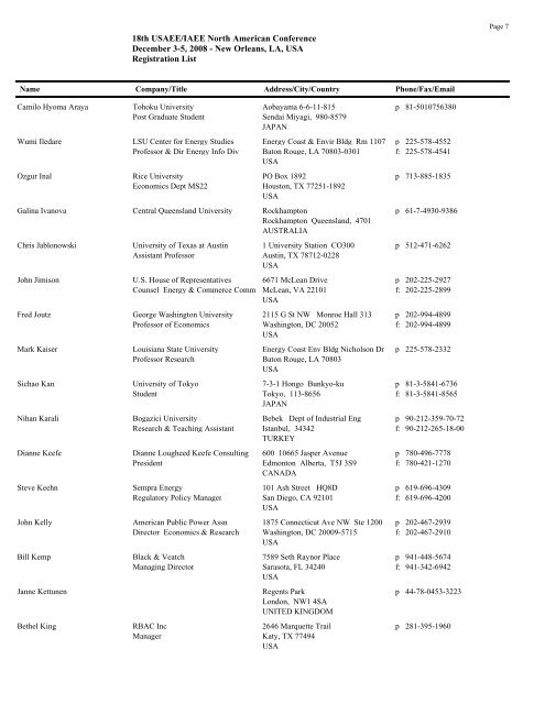 Master List of Attendees - United States Association of Energy ...