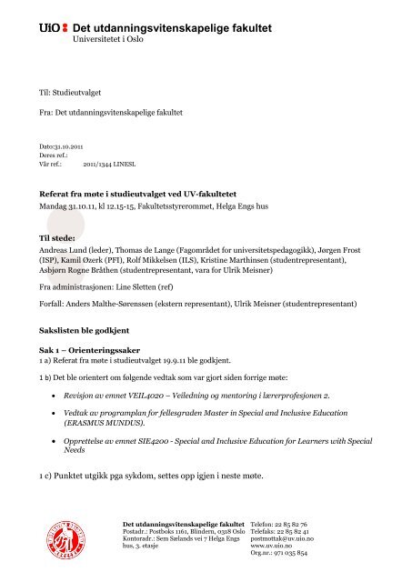 referat 31. oktober - Det utdanningsvitenskapelige fakultet ...