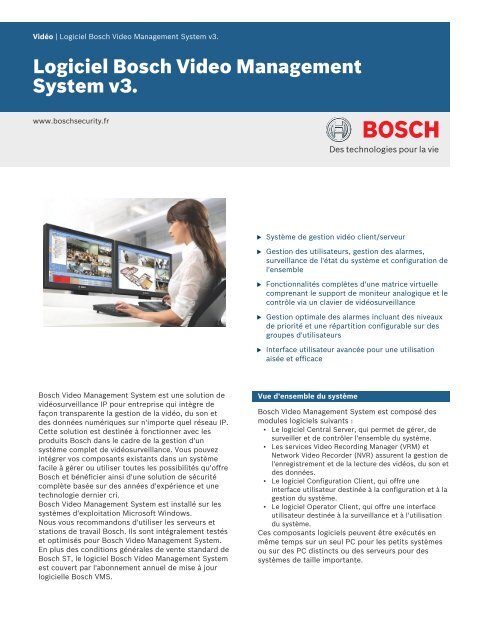 Logiciel Bosch Video Management System v3. - Bosch Security ...