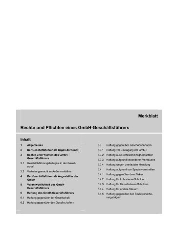 Merkblatt Rechte und Pflichten eines GmbH ... - GFS-Beratung