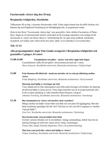 Fascinerande vÃ¤xters dag den 18 maj Bergianska trÃ¤dgÃ¥rden ...