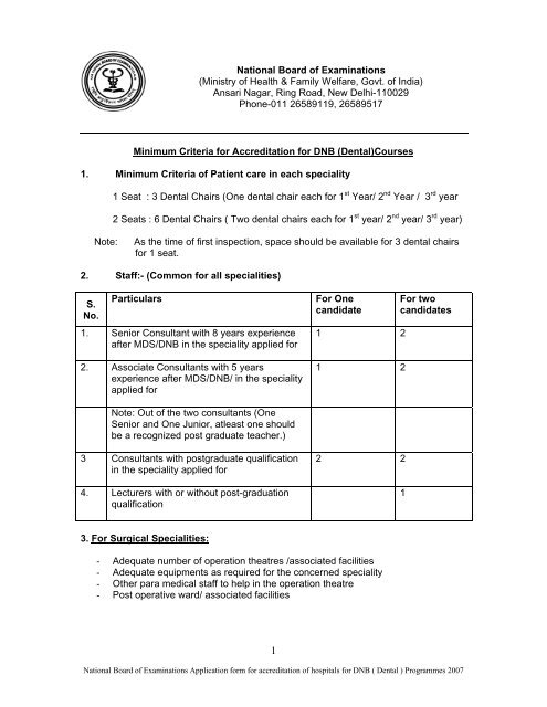 DNB Dental Specialties - National Board Of Examination