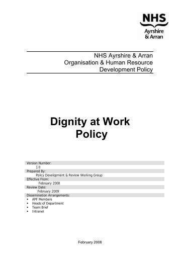 Dignity at Work Policy - NHS Ayrshire and Arran.