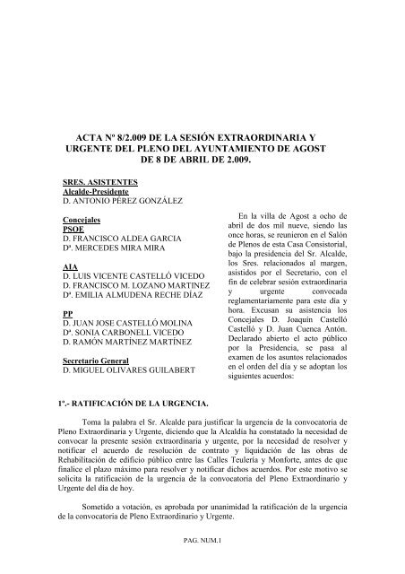 Pleno Extraordinario 08/04/2009 - Ajuntament d'Agost