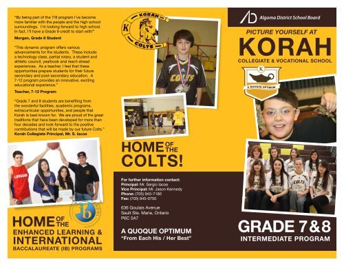 2013 Brochure: Korah's Grade 7 & 8 Intermediate Program