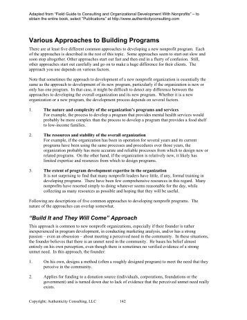 Various Approaches to Building Programs