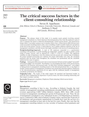 The critical success factors in the client-consulting relationship