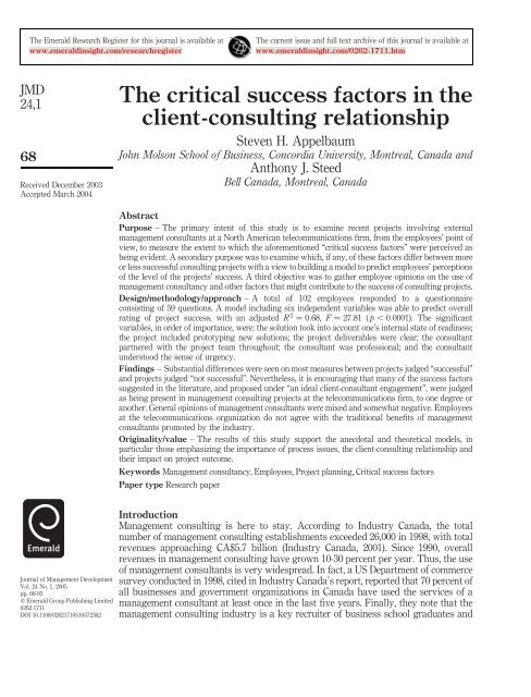 The critical success factors in the client-consulting relationship