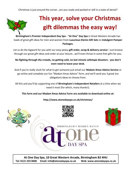 your downloadable order form - At One Day Spa