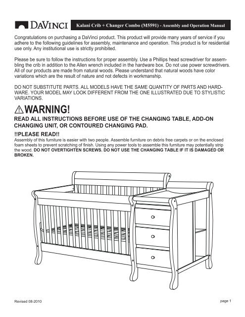 Kalani Crib Changer Combo M5591 A Assembly And Cribs Com