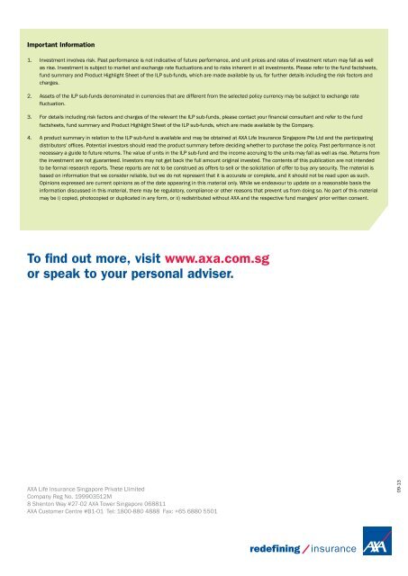 Investment Options Leaflet - AXA Life Insurance Singapore