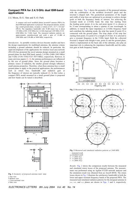 Compact Pifa For 2 4 5 Ghz Dual Ism Band Applications