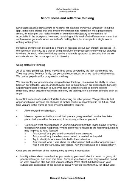 Reflexive Thinking Examples