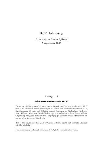 Rolf Holmberg - en intervju av Gustav SjÃ¶blom - Tekniska museet
