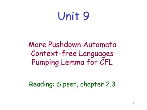 Pushdown Automaton: CFL and the pumping lemma