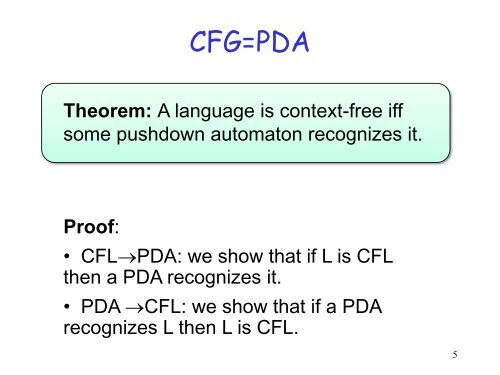 Pushdown Automaton: CFL and the pumping lemma
