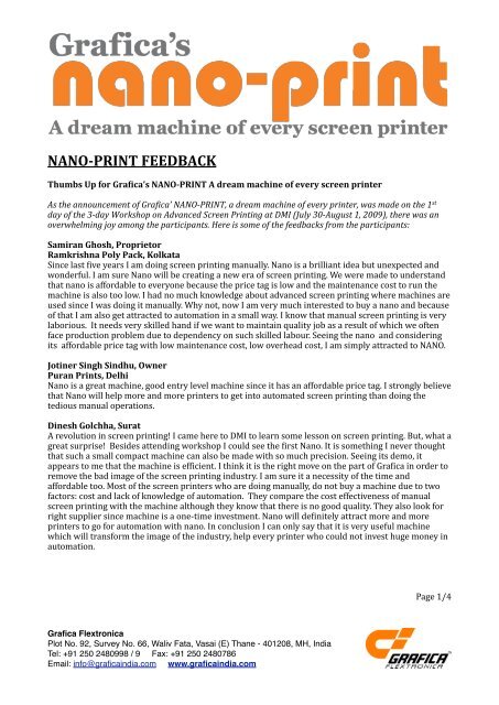 NANO-PRINT feedback - Graficaindia.net