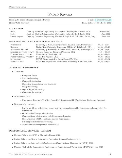 Curriculum vitae - Computer Vision Group