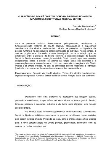 O PRINCÃPIO DA BOA-FÃ OBJETIVA COMO UM DIREITO ...