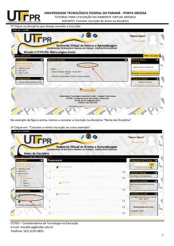 Cancelamento da inscriÃ§Ã£o em disciplina - Moodle - UTFPR