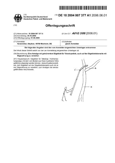 Offenlegungsschrift - Deutsches Patentdokumente - www.Patent-De ...