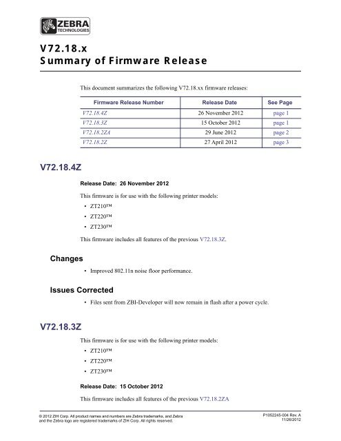 Firmware Release Notes - Zebra