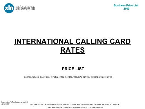 international calling card rates price list - XLN Telecom