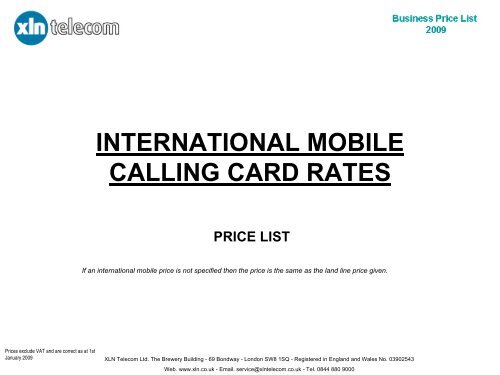 international calling card rates price list - XLN Telecom