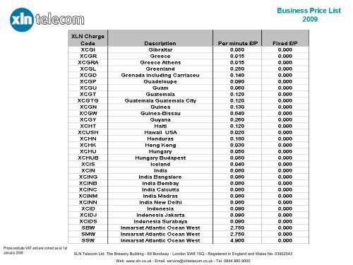 international calling card rates price list - XLN Telecom