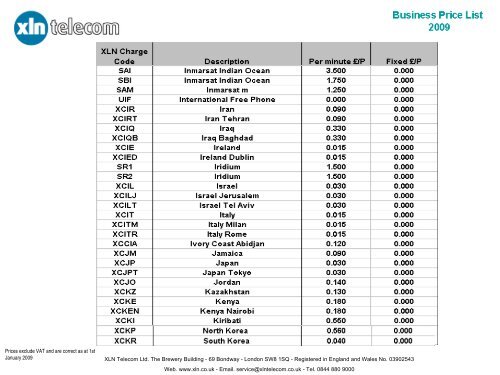 international calling card rates price list - XLN Telecom