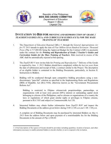 Invitation to Bid for Printing and Reproduction of ... - DepEd RO-5