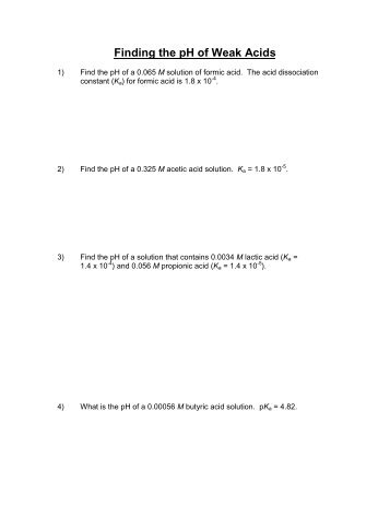 Finding the pH of Weak Acids - Answers