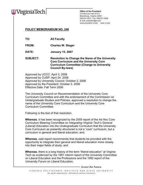 Virginia Tech Letterhead - University Policies