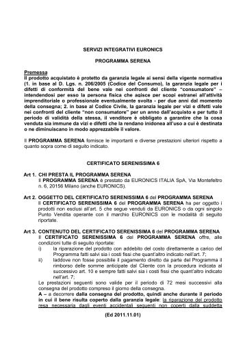 (Ed 2011.11.01) SERVIZI INTEGRATIVI EURONICS PROGRAMMA ...