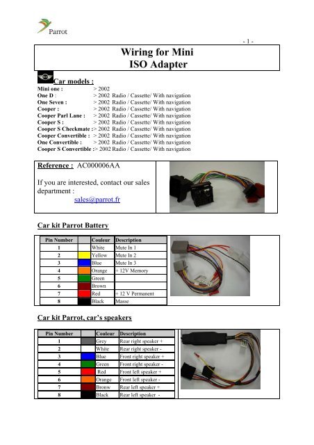 Wiring for Mini ISO Adapter - Parrot