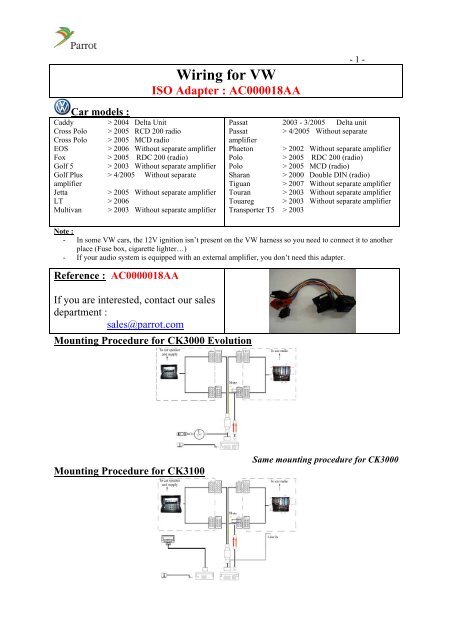 Wiring for VW ISO Adapter : AC000018AA - Parrot