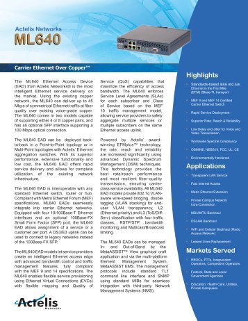 Actelis® ML640 Datasheet - Advanced Traffic Products