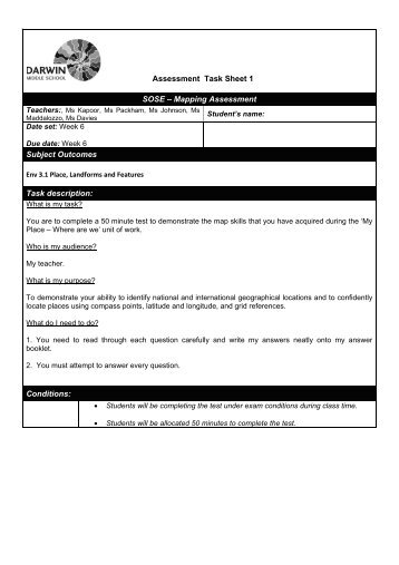 DARWIN MIDDLE SCHOOL Assessment Task Sheet