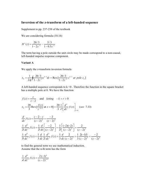 Inversion of the z-transform of a left-handed sequence
