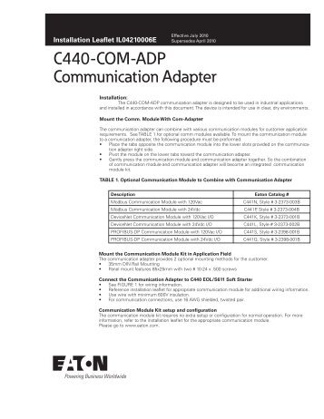 C440-COM-ADP Communication Adapter.pdf - of downloads