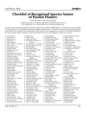 Checklist of Recognized Species Names of Passion Flowers