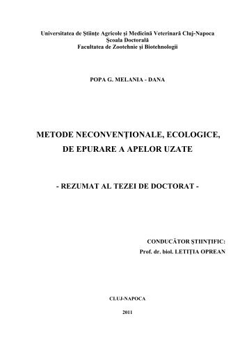 Rezumat al tezei de doctorat - USAMV Cluj-Napoca